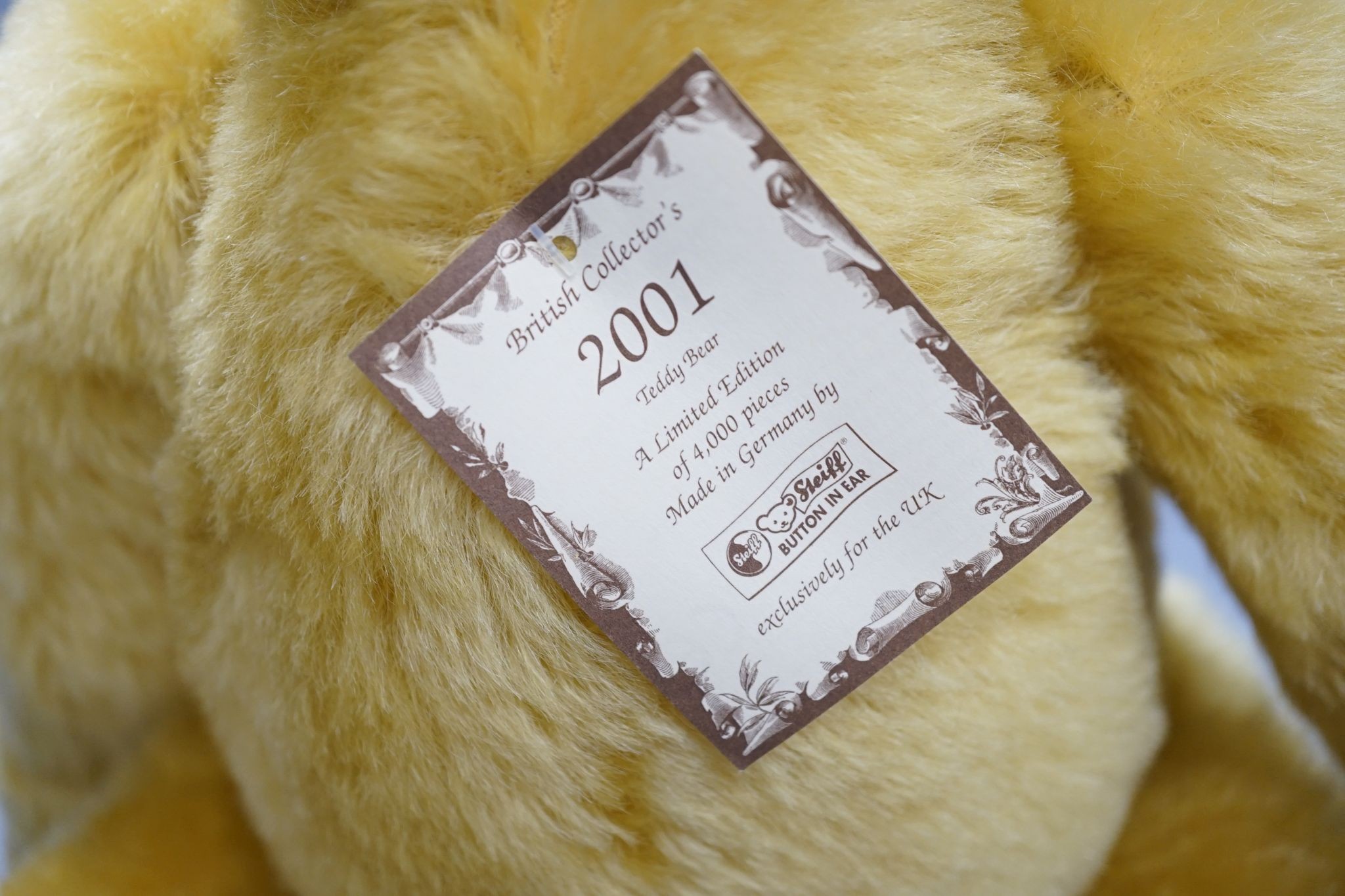 Steiff for British Collectors teddy bear, 2001, with box and certificate Limited Edition, 43cm